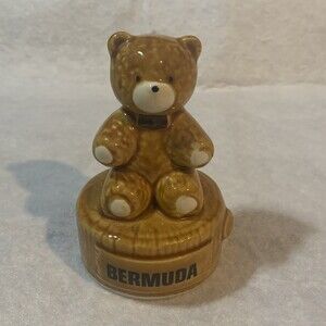 Vintage Toothpick Holder Bermuda Teddy Bear Ceramic Figurine 3.5”